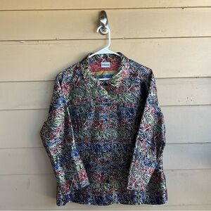 Chico's Patterned Silk-Blend Long Sleeve Jacket Size XL